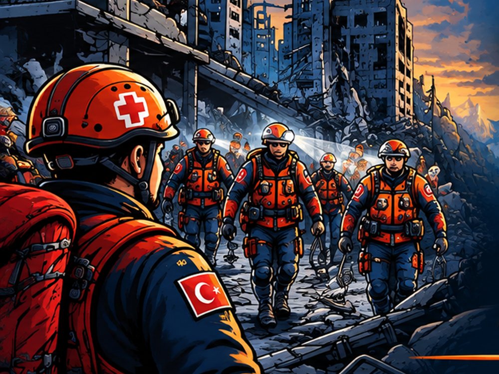 Arama kurtarma ekibi enkaz bölgesinde arama çalışması yürütüyor