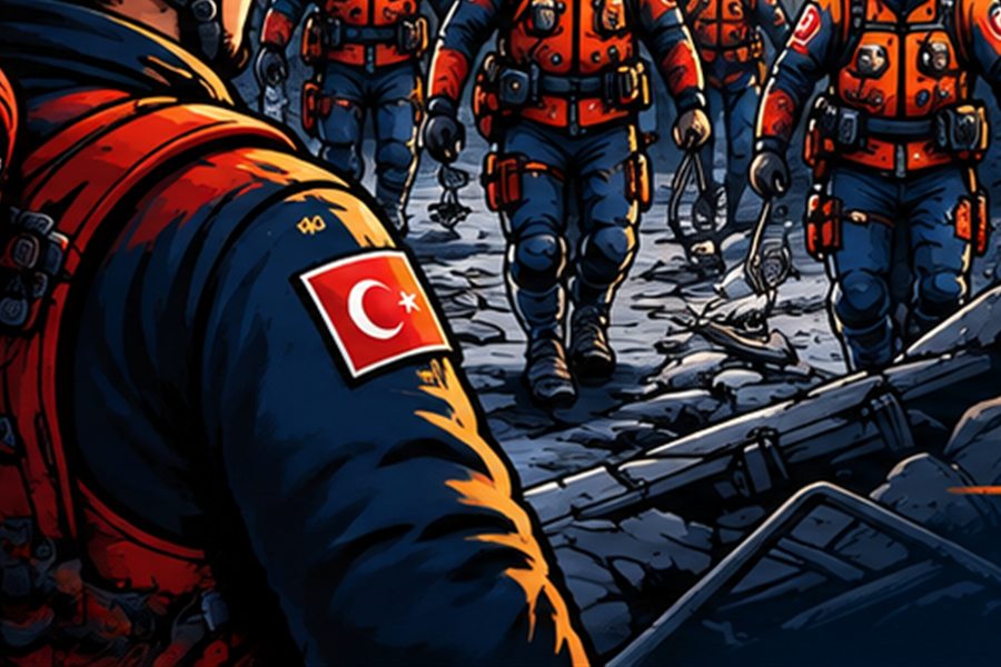 Arama kurtarma ekibi enkaz alanında ilerliyor